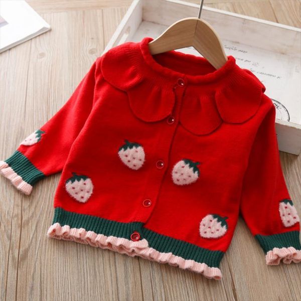 

girls strawberry knitted cardigan sweater jacket childrens clothing spring baby girl knitting 1 5t, Blue