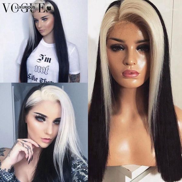 

luxuriousvogue preplucked platinum blonde highlight wig 150% density brazilian remy 13x4 lace front human hair wigs for women1, Black;brown