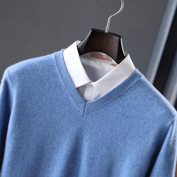 

men's sweaters men 100% pure australian wool knitting pullovers winter 2021 long sleeve vneck solid color jumpers male woolen clothes, White;black
