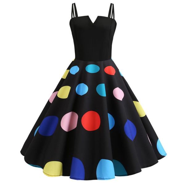 

spaghetti strap summer dresses women robe vintage polka dot backless party rockabilly dress a-line elegant 2021 vestidos casual, Black;gray