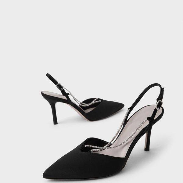 

dress shoes 2021 spring women cross chain pointed high-heeled slingbacks back strap sandals, Black