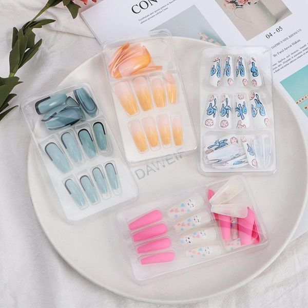 

false nails 24pcs/set star fake peach removable biscuits cloud diy nail decorations, Red;gold