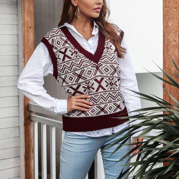 

women's sweaters autumn retro casual college style pullover knitted sweater chic ladies fashion v-neck loose vest sweate, White;black