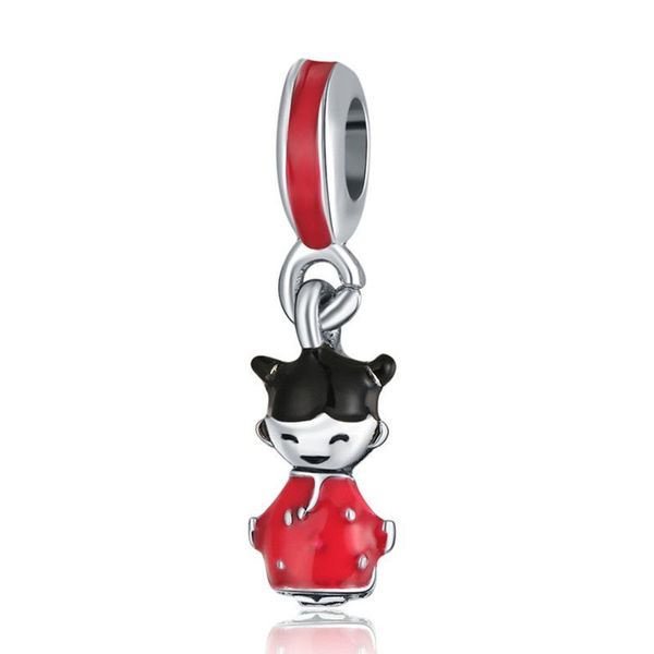

1pcs cute girl pendant diy beads adapting to original pandora charm bracelet ladies jewelry making gifts, Silver