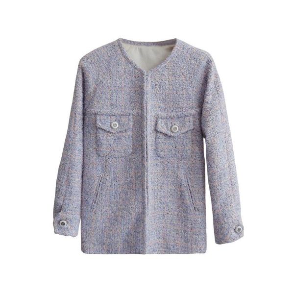 

women's jackets 20ss series same lavender small fragrance knitting tweed round neck short coat, Black;brown
