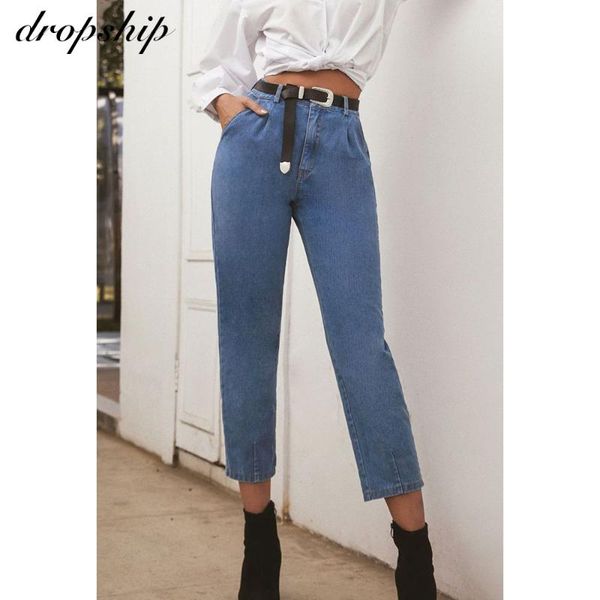 

autumn slim-fit high waisted jeans ankle-length blue skinny mom for women winter street long denim cargo pants women's