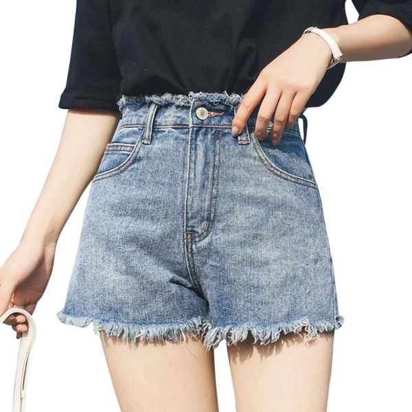 

women's jeans missky women shorts high waist irregualr burrs retro loose wide leg summer denim pants, Blue