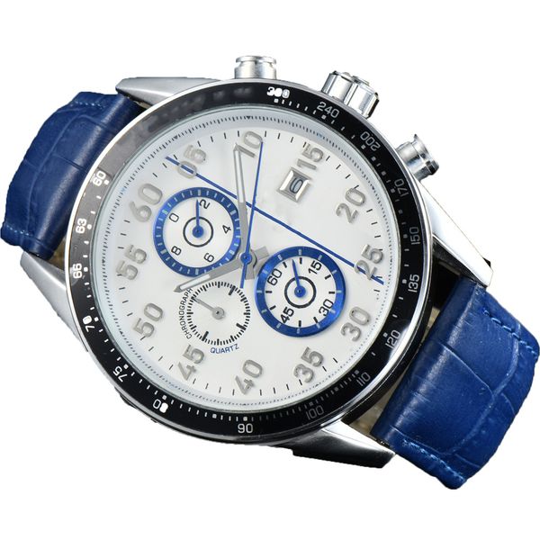

men's fashion wristwatches hollow quartz movement leather strap chronograph watch watches, Slivery;brown