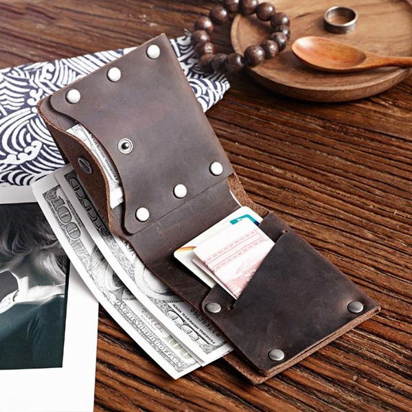 

genuine leather wallet for men male vintage handmade short bifold wallets purse card holder with coin pocket, Red;black