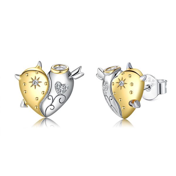 

s925 silver love earrings angel and devil heart-shaped pure ptee0499, Golden