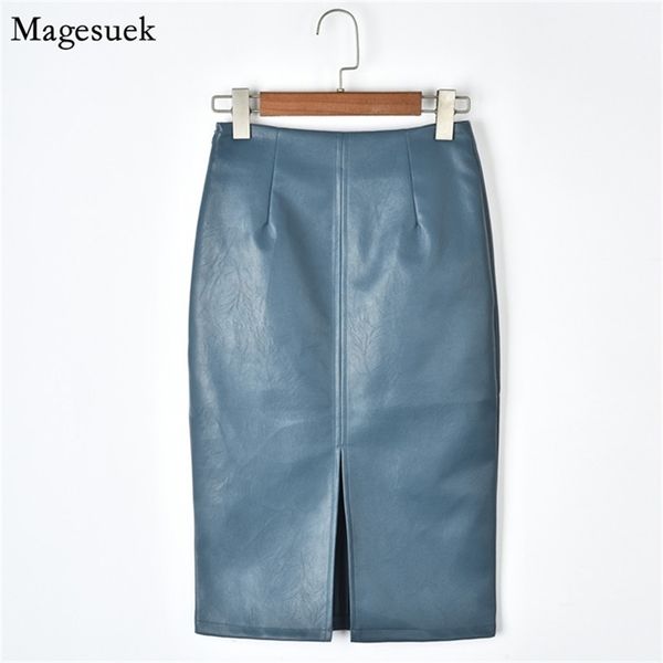 

spring split leather skirt women solid korean zipper pu black casual straight high waist mini s 9671 210512