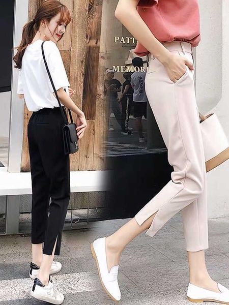 

women's pants & capris suit loose straight tube drop nine point 2021 summer small eight foot casual pipe, Black;white