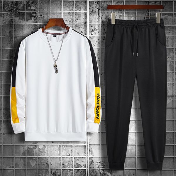 

2021 leisure sports spring korean color matching sweater student youth two-piece suit men's, Gray