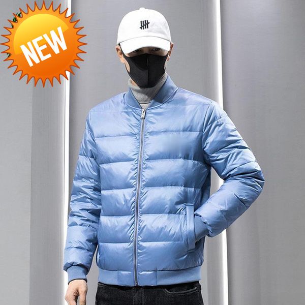 

lightweight down jacket men korean casual warm waterproof coats male outdoor fashion stand collar baseball clothes mens jackets, Black