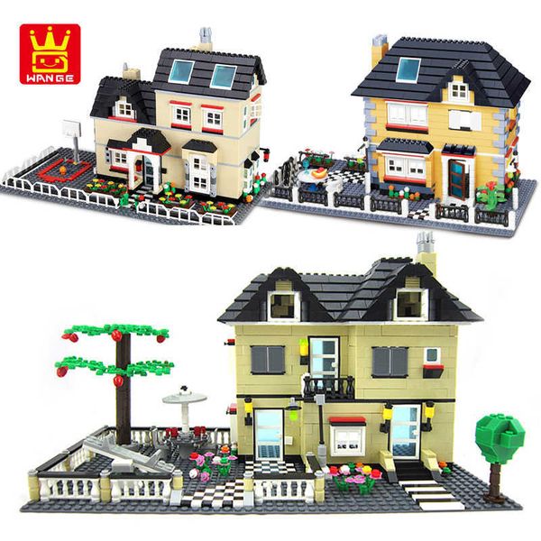 WANGE Stad Luxe Grote Tuin Villa Architectuur Bouwstenen DIY Structuur Huis Sets Bricks Educatief Creatief Speelgoed Gift Q0624