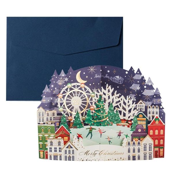 

greeting cards merry christmas tree winter gift -up decoration stickers cut year