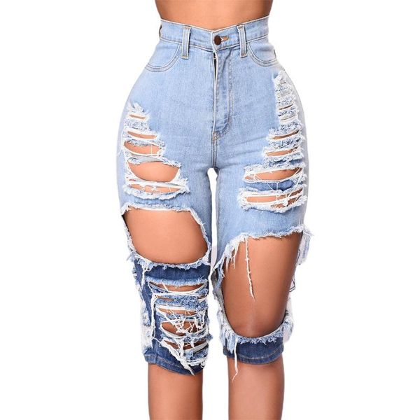 

women's jeans female ripped jeans, fashionable high waist close-fitting pants for women, s//l/xl/xxl, Blue