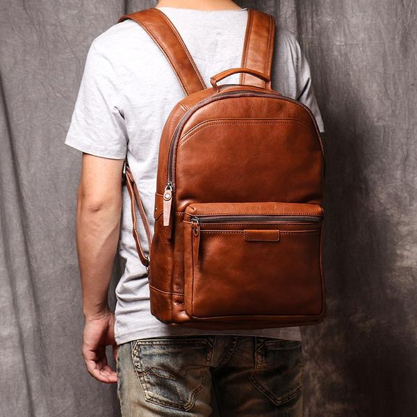 

backpack original genuine leather travel stylish school full grain cow laptop
