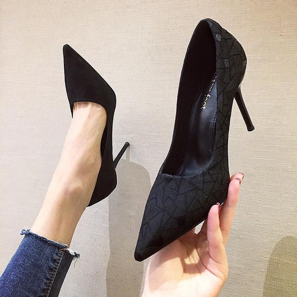 

dress shoes women's 2021 french girls versatile professional black single pointed thin heel high heels super