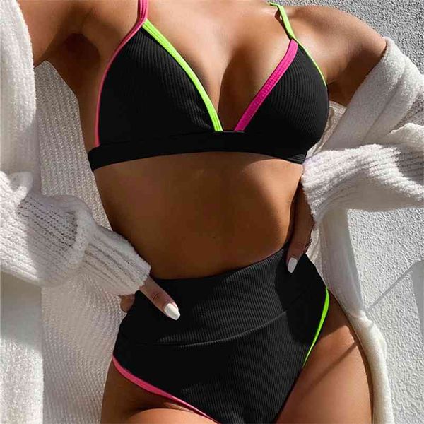 

high waist swimsuit women bikini push up swimwear with pad bathing suits quick dry summer beach wear separate s-l 210629, White;black