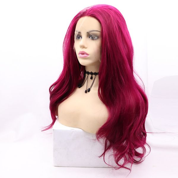 

2021 new european and american fashion leisure dyed wig wine red large roll cover before lace chemical fiber high temperature silk rose red, Black