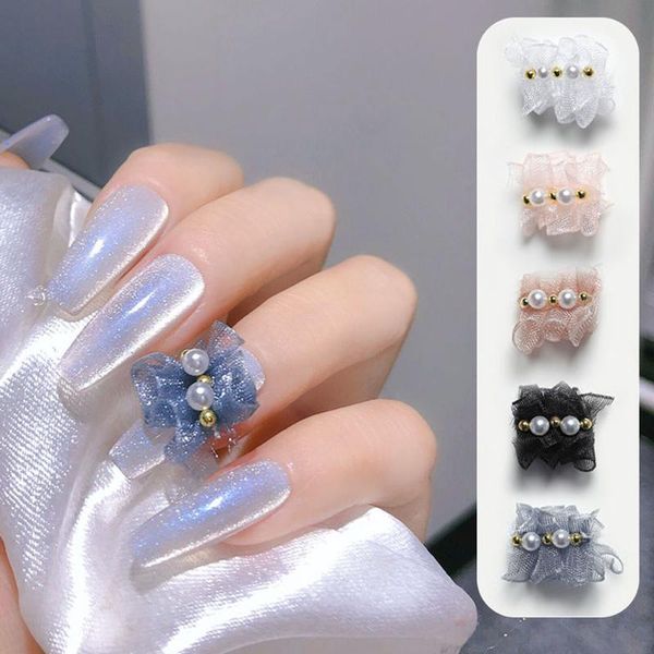 

nail art decorations delicate ballet skirt design rhinestone lace ribbon pearls charm manicure accessories, Silver;gold