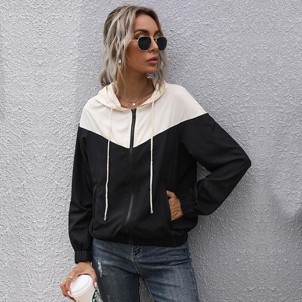 

women's jackets woman jacket 2021 spring fashion baseball coats outerwear zipper long sleeves hooded casual streetwear vintage bomber f, Black;brown