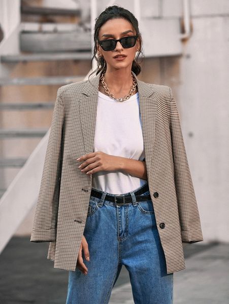 

plaid lapel collar flap detail blazer n4oo#, White;black