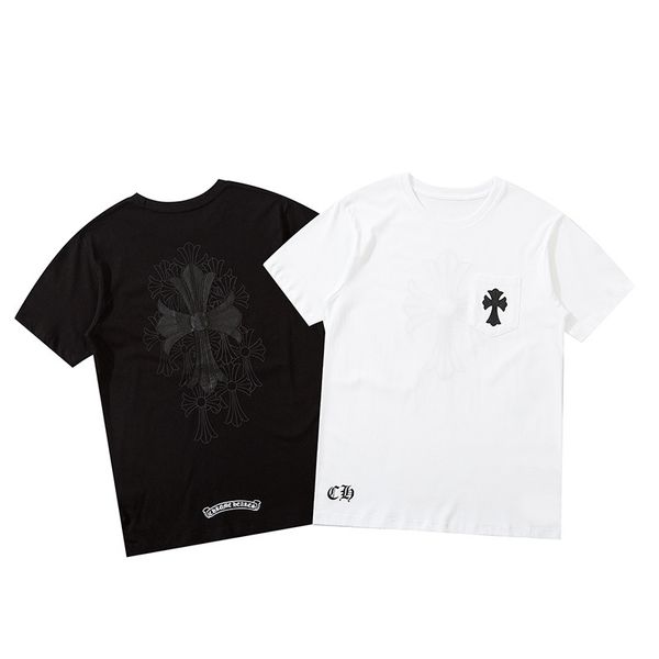 

fashion brand ch horseshoe print summer short sleeve skin cross lovers' fashion men's t-shirt, White