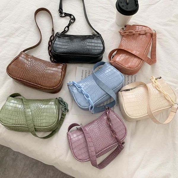 

evening bags crocodile pattern underarm handbag for women candy color acrylic chain ladies small shoulder pu leather armpit bag