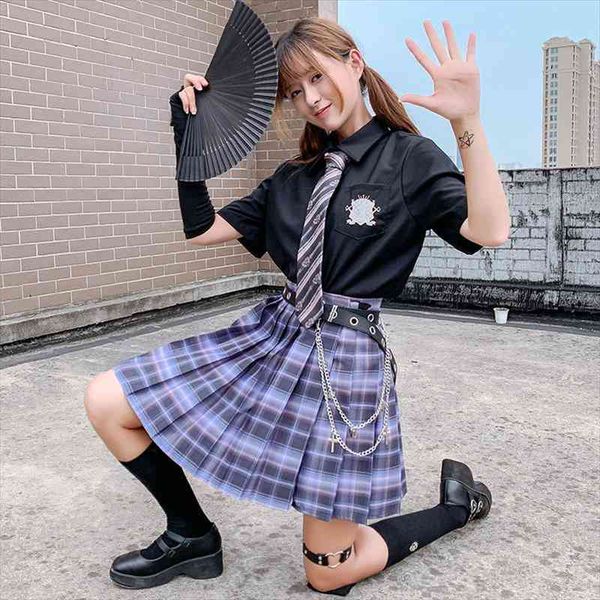 

summer women skirts high waist korean style pleated skirts for student girls cute sweet ladies plaid mini skirt xs-2xl, Black