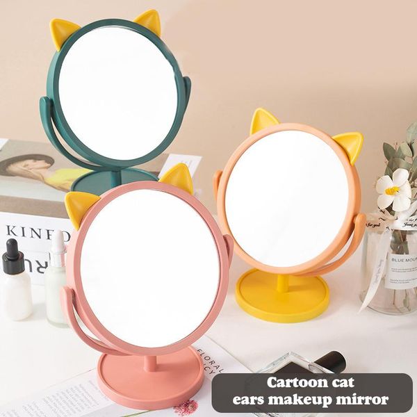 

mirrors single sided makeup mirror cat ear shaped round vanity 360 degrees rotation table desk with stand js23