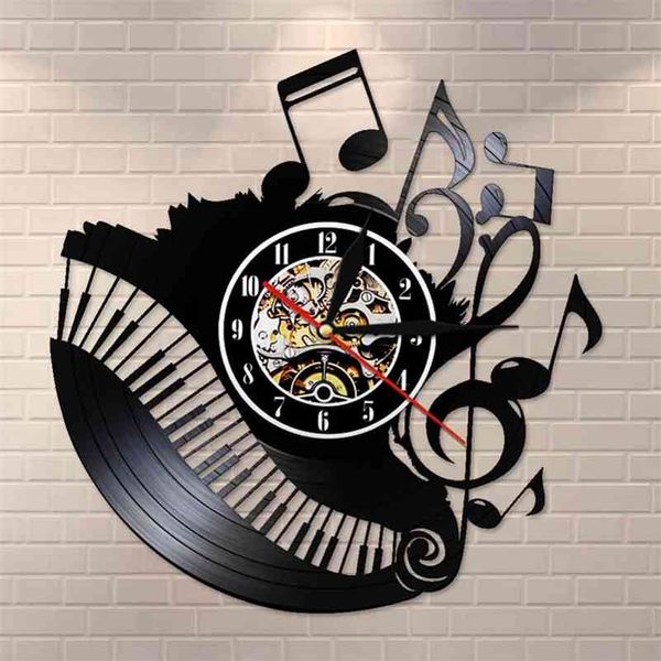 Piano Quarto Notas Música Vinil Relevo Relógio Músico Pianista Professor Custom Sinal De Parede Arte Vinil Clock I Love Music Clock Watch 210325