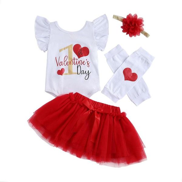 

clothing sets 1st valentine's day born baby girl sleeve cotton bodysuit tutu skirt leg warmer outfits 4pcs set, White