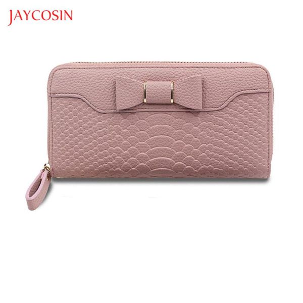 

wallets jaycosin fashion brand long purse women solid leather bow zipper wallet ladies luxurious night party clutch bag, Red;black