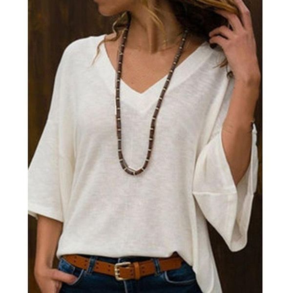 

women's blouses & shirts v neck flared sleeve solid women summer plus size blouse casual loose pink street womens xs-6xl, White