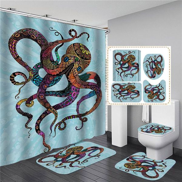 

marine style printed shower curtain waterproof mildewproof curtains anti-slip barh mat toilet bathtub insulation products