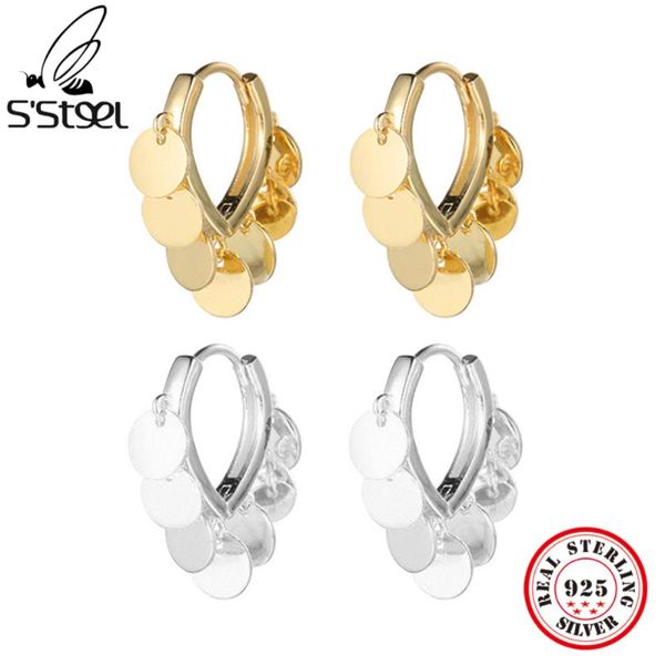 

hoop & huggie s'steel round sequin 925 sterling silver exaggerated personality earrings gift for women's trend 2021 accessories je, Golden;silver