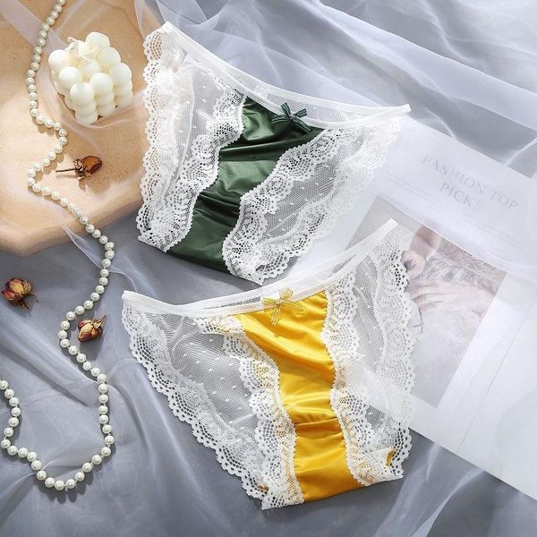 

women's panties chaozhu thin breathable french cut knickers culotte women's fashion cute stain dots lace slik patchwork underpants, Black;pink