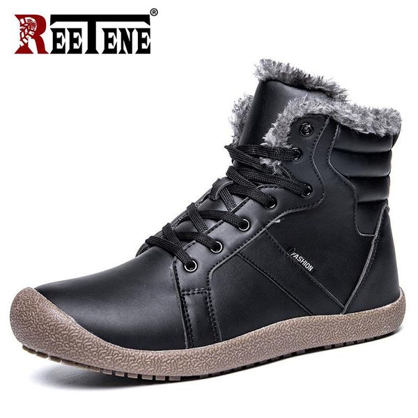 

boots reetene leather waterproof men outdoor warm snow winter work casual shoes male comfort big size men's, Black