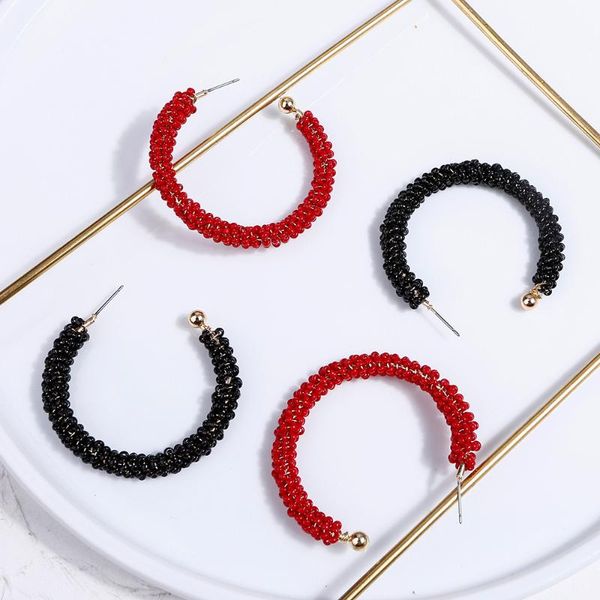 

royalbeier women boho hand-woven bead exaggerated half hoop 50 mm circle earrings woman handmade beadsearrings fashion jewelry dangle & chan, Silver