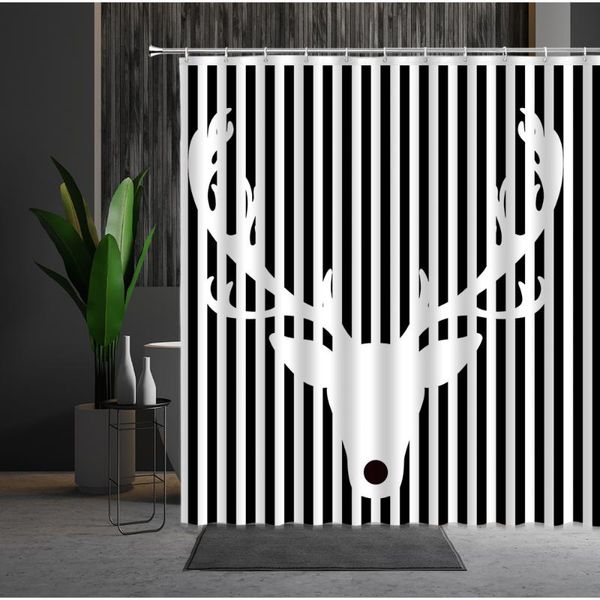 

shower curtains geometric printed black white stripes elk animal pattern washable polyester home decor bathroom screen with hook