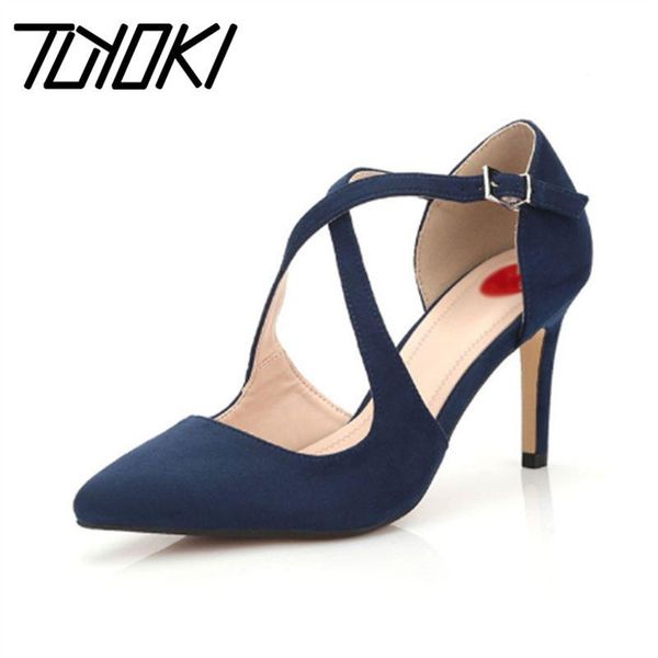 

tuyoki women sandals shoes fashion thin heels pointed strap toe modern metal buckle lady footwear size 36-41, Black