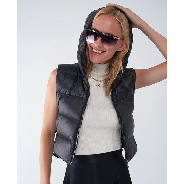 

women's vests conkor fashion spring autumn casual hooded women elegant straight slim coats short cotton ladies, Black;white