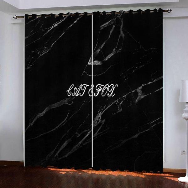 

curtain & drapes customized size black marble effect character digital print 3d blackout curtains for living room