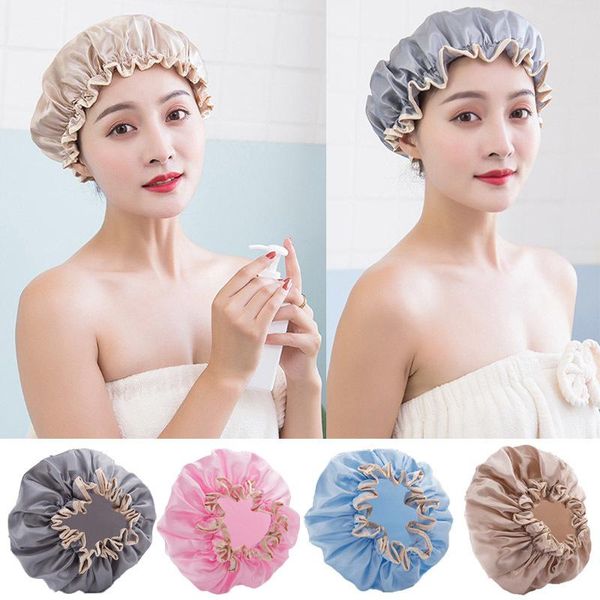 

shower caps double layer waterproof hat lovely thick women men bath cap bathing accessories hair care hats