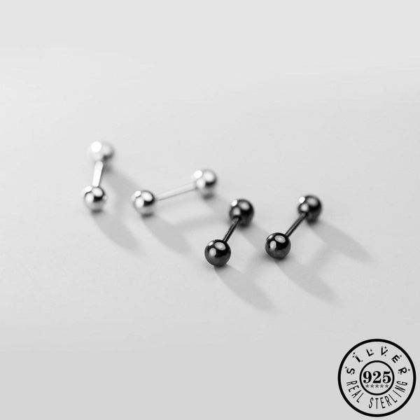 

stud 925 sterling silver black round ball shape earings small hip hop ear studs earrings jewelry gifts for women men, Golden;silver