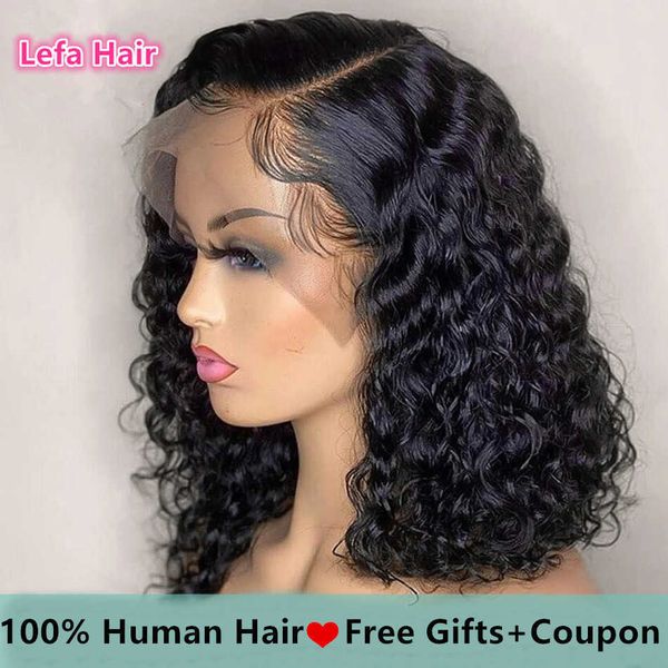 

Bob Curly Short 13x4 Lace Front Human Hair Wigs Pre Plucked Remy Closure Frontal Wig for Black Women Deep Wave Bob Wig Lefahair S0826 al, Natural color