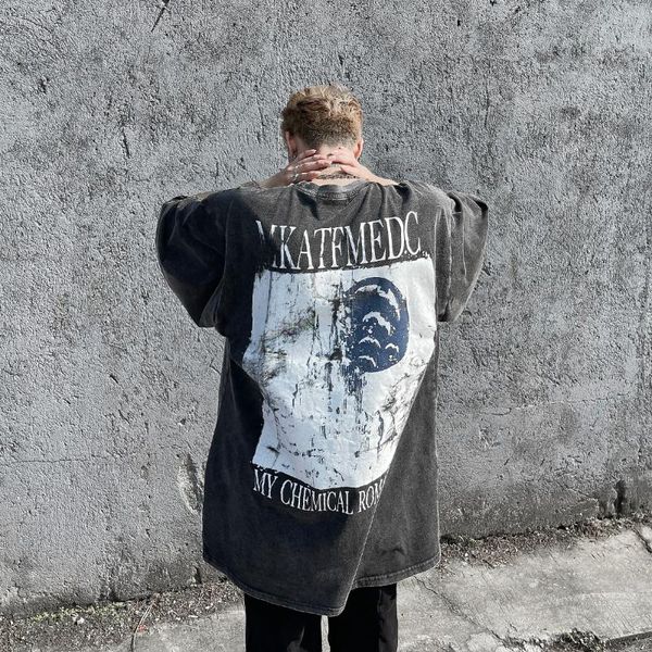 

men's t-shirts anyang store original ink vein printing graffiti high street style old washed short-sleeved t-shirt tide brand top, White;black