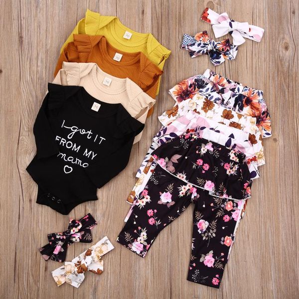 

clothing sets cute 0-24m infant baby girl i got it from my mama letter print knited romper+floral ruffle pants skirt autumn 3pcs 2021, White